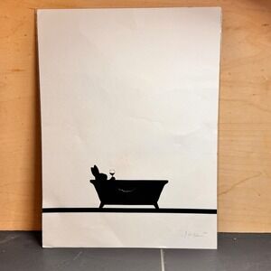 HAM 16x12 Hand Pulled Screen Print Rabbit Bathtub Wine Art Made in London